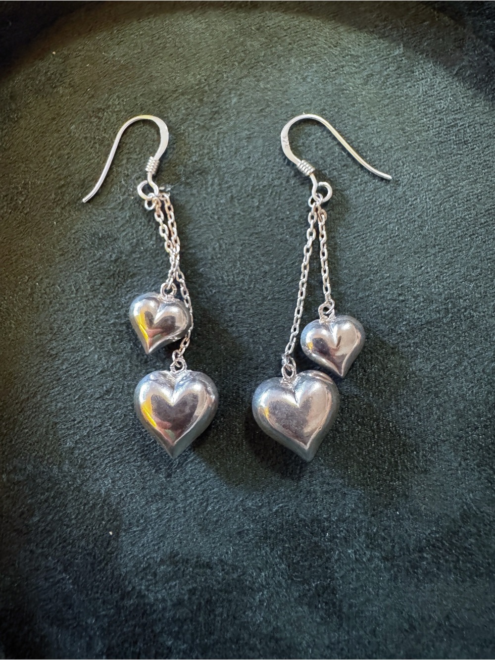 Vintage Puffy Heart Drop Earrings Sterling silver